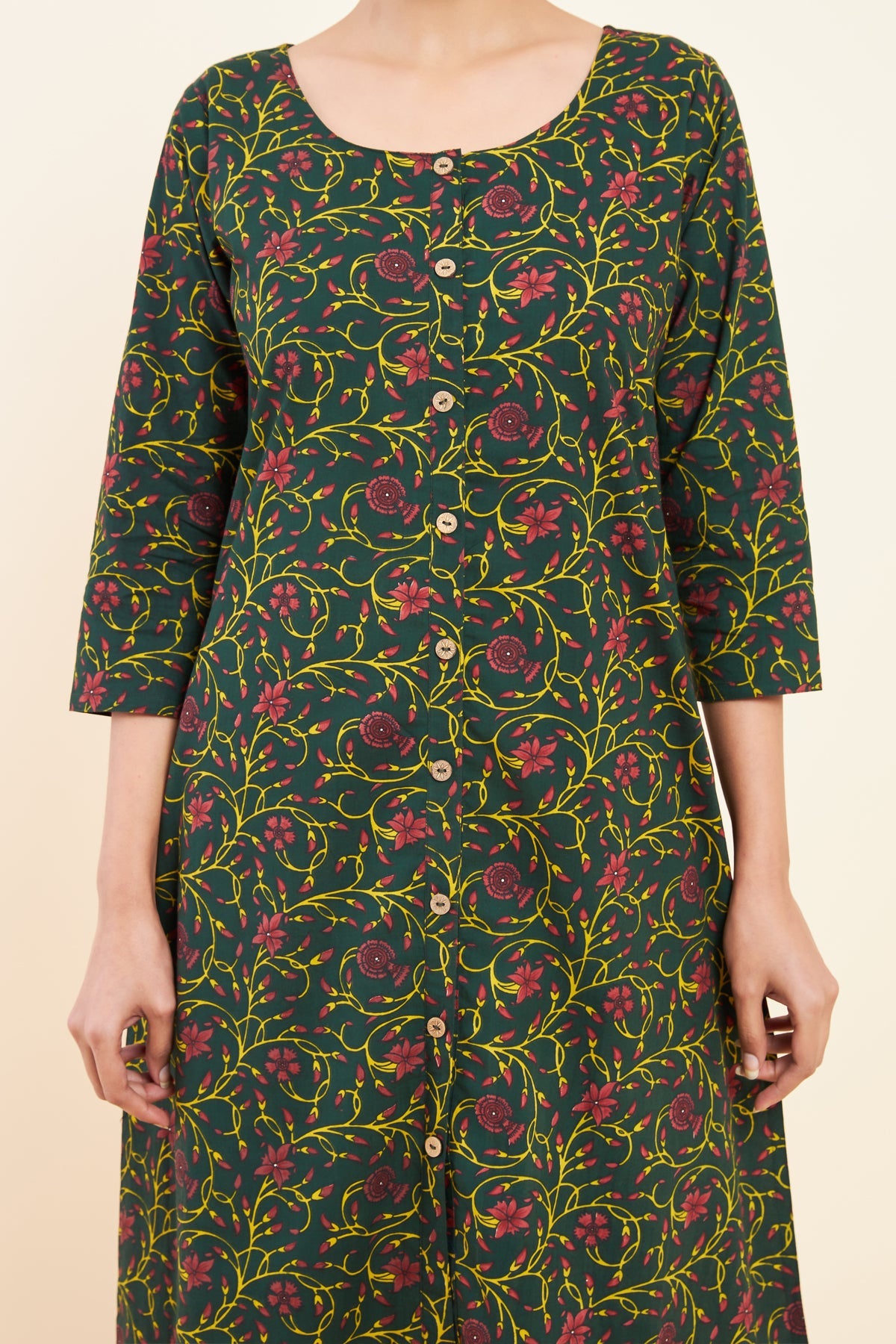 All Over Floral & Scroll Printed Kurta - Green