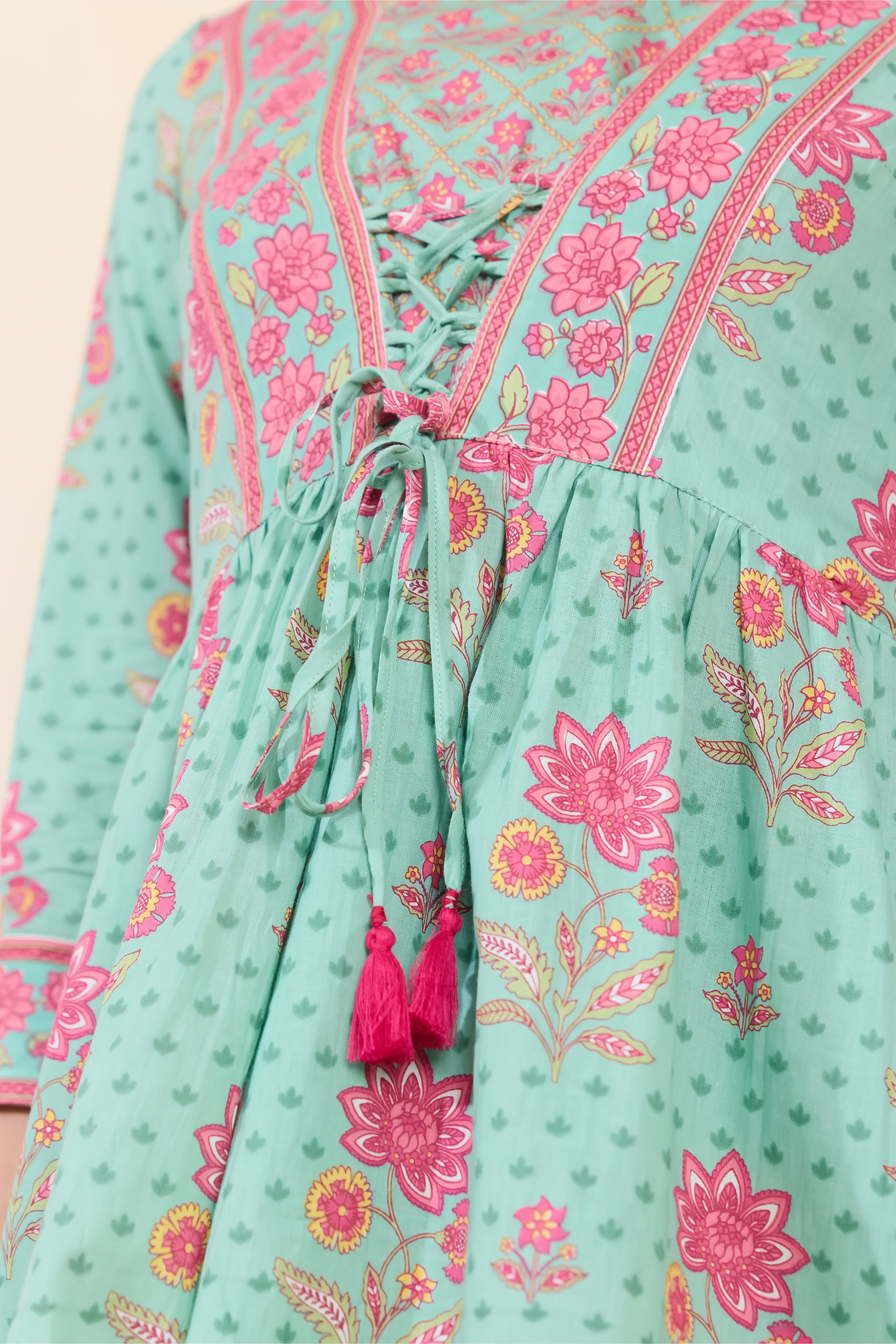 TURQUOISE PINK FLORAL COTTON TUNIC
