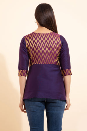 Brocade Yoke Patchwork Tunic - Purple