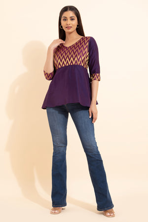 Brocade Yoke Patchwork Tunic - Purple