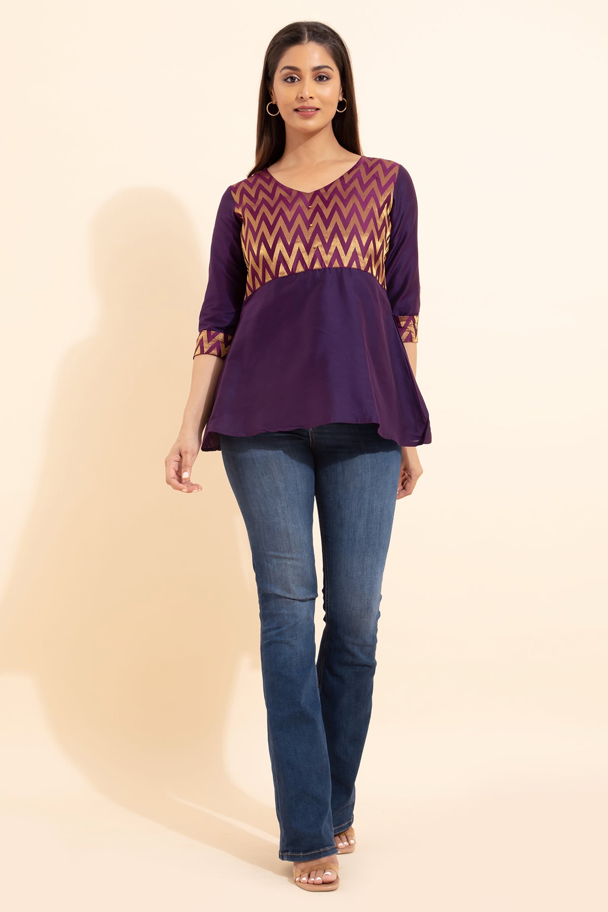 Brocade Yoke Patchwork Tunic - Purple