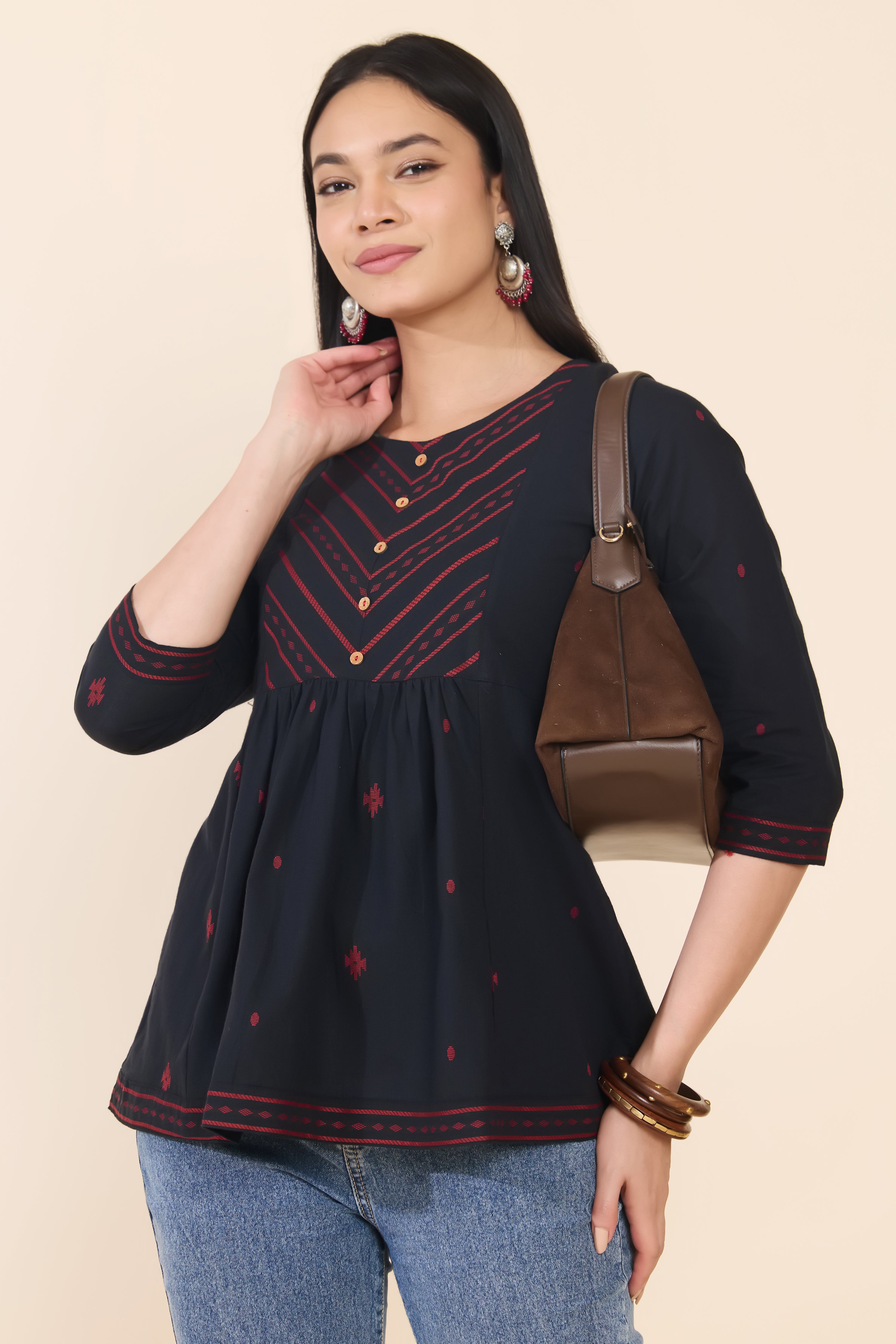 BLACK DOBBY COTTON TUNIC