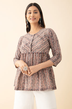 Kalamkari Printed Peplum Tunic - Black