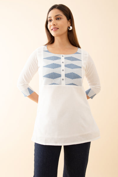 Geometric Pattern Dobby Weave Tunic - White