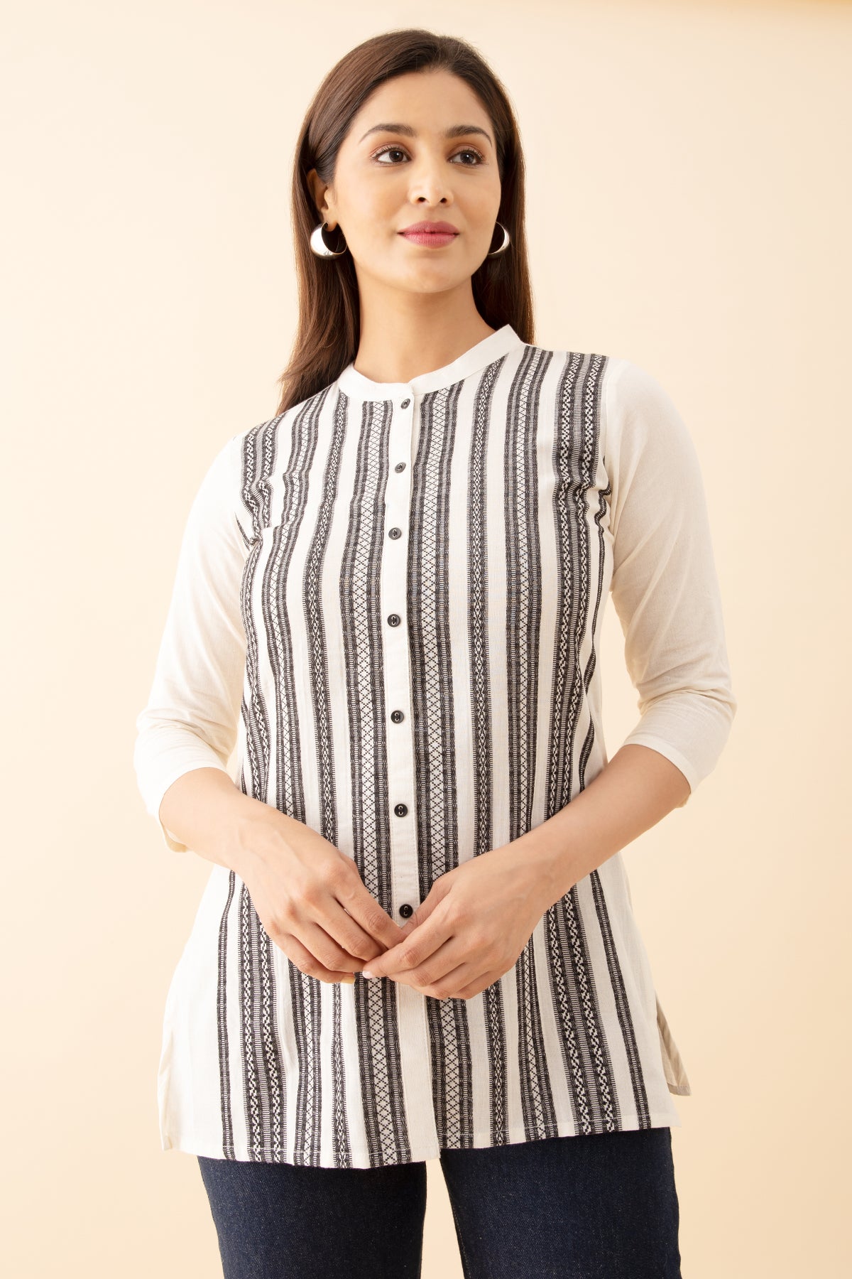 Monochrome Dobby Weave Tunic - Off-White