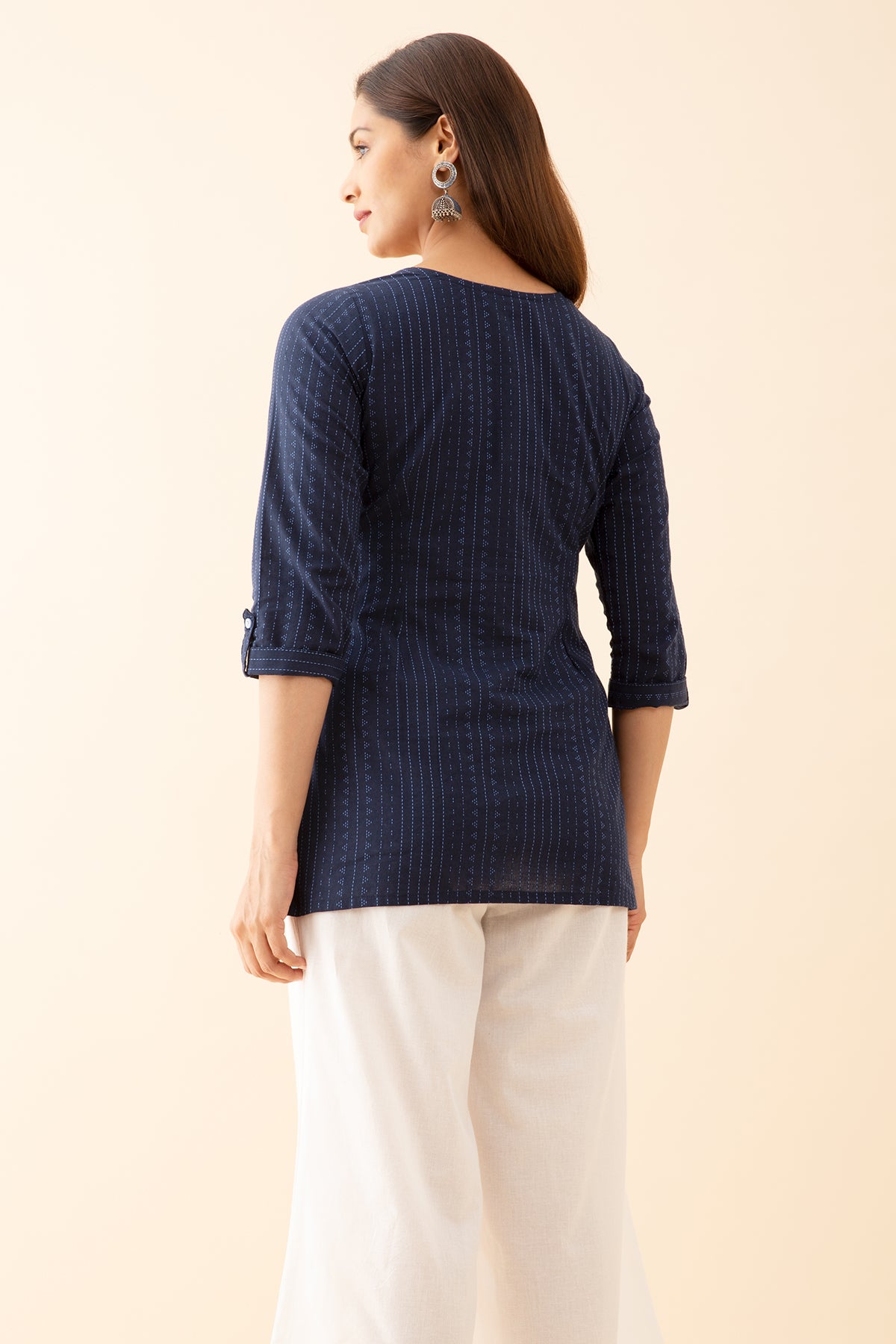 Striped Monochromatic Dobby Weave Tunic Blue