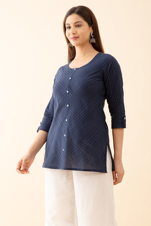 Striped Monochromatic Dobby Weave Tunic Blue