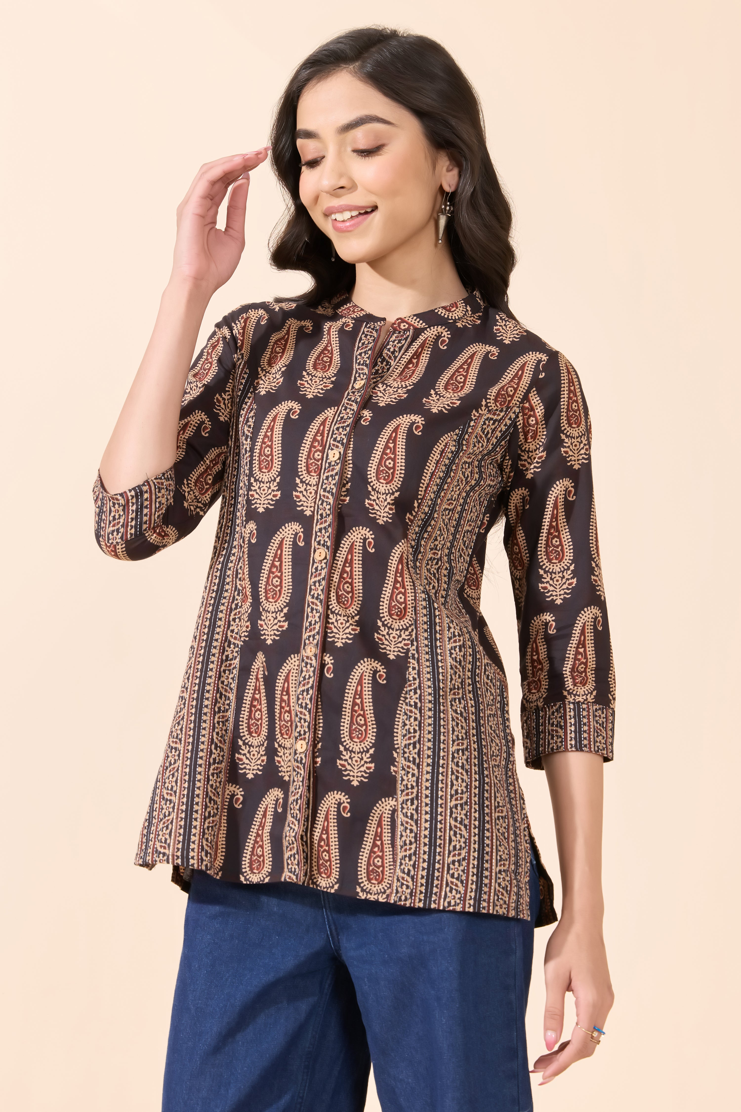 PAISLEY PRINTED AJRAKH TUNIC WITH CONTRAST PRINCESS PANEL