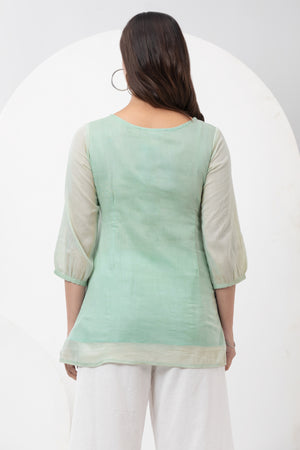 Pin Tuck Tunic with Cutwork - Green