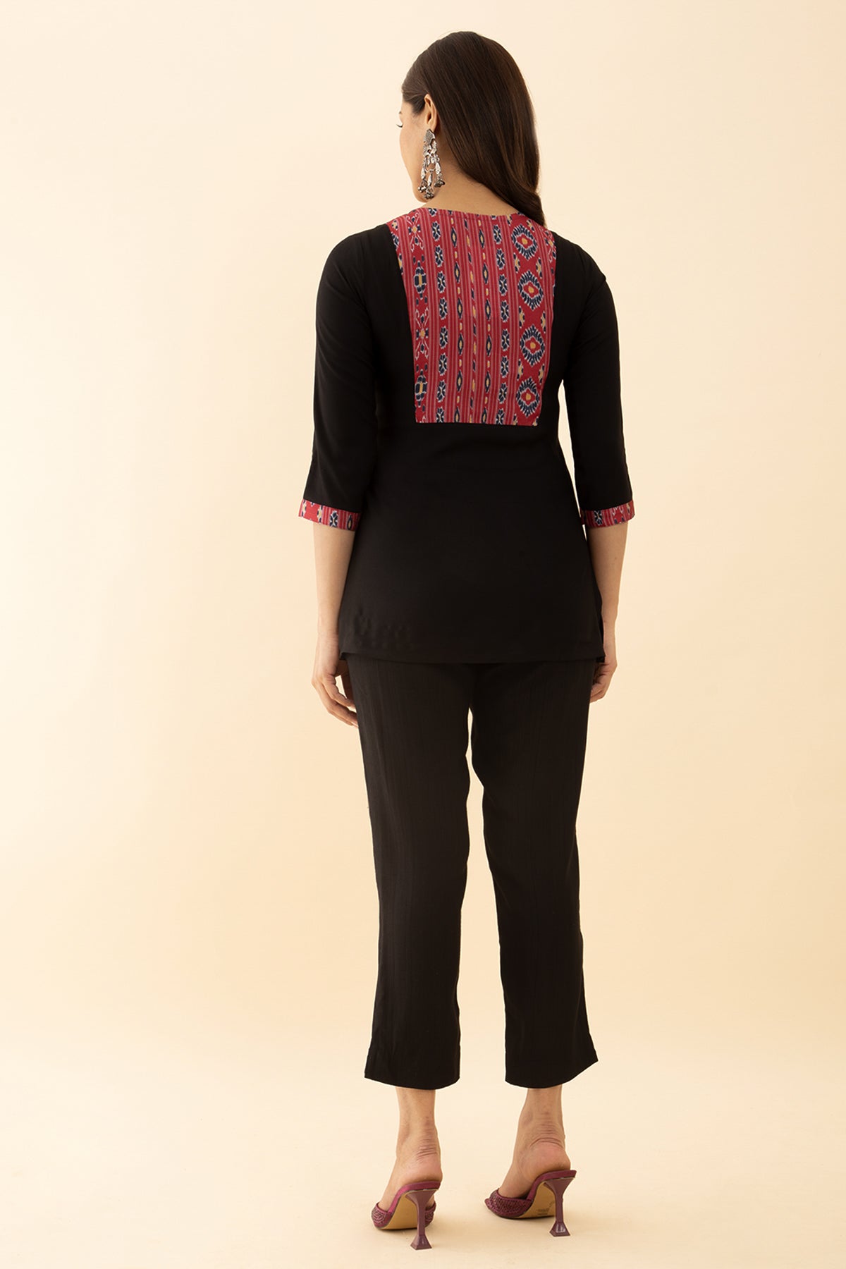 Black Color with Printed Yoke Foil Mirror Detail in Tunic