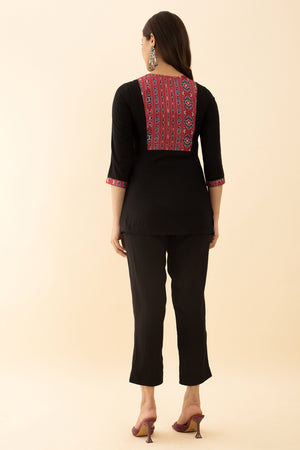 Black Color with Printed Yoke Foil Mirror Detail in Tunic