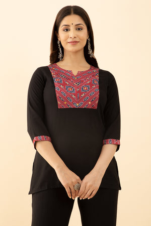 Black Color with Printed Yoke Foil Mirror Detail in Tunic