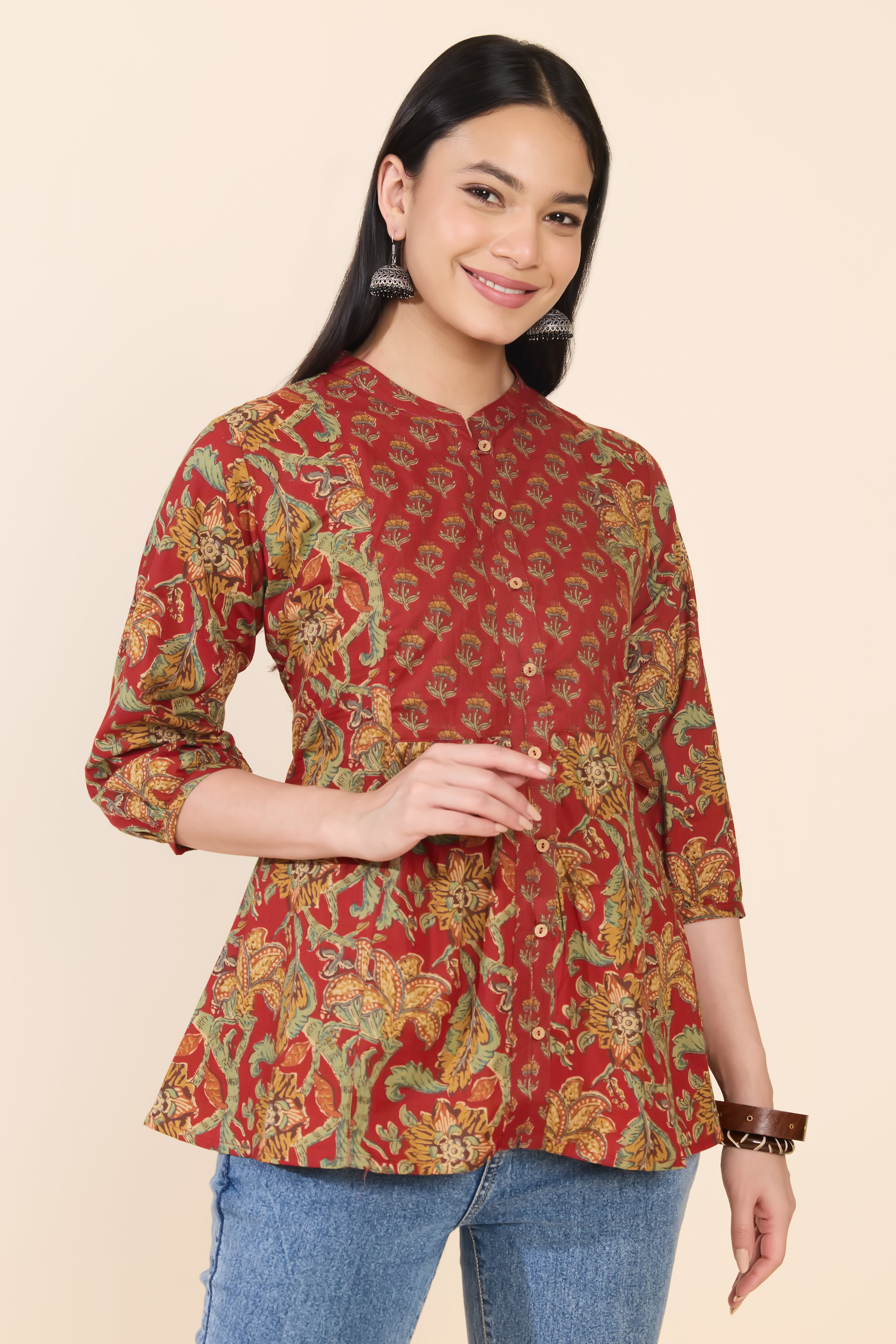 RED KALAMKARI COTTON TUNIC