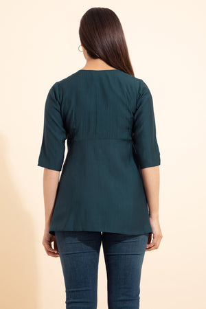 Embroidered Tunic with Foil Mirror Embellishment - Blue