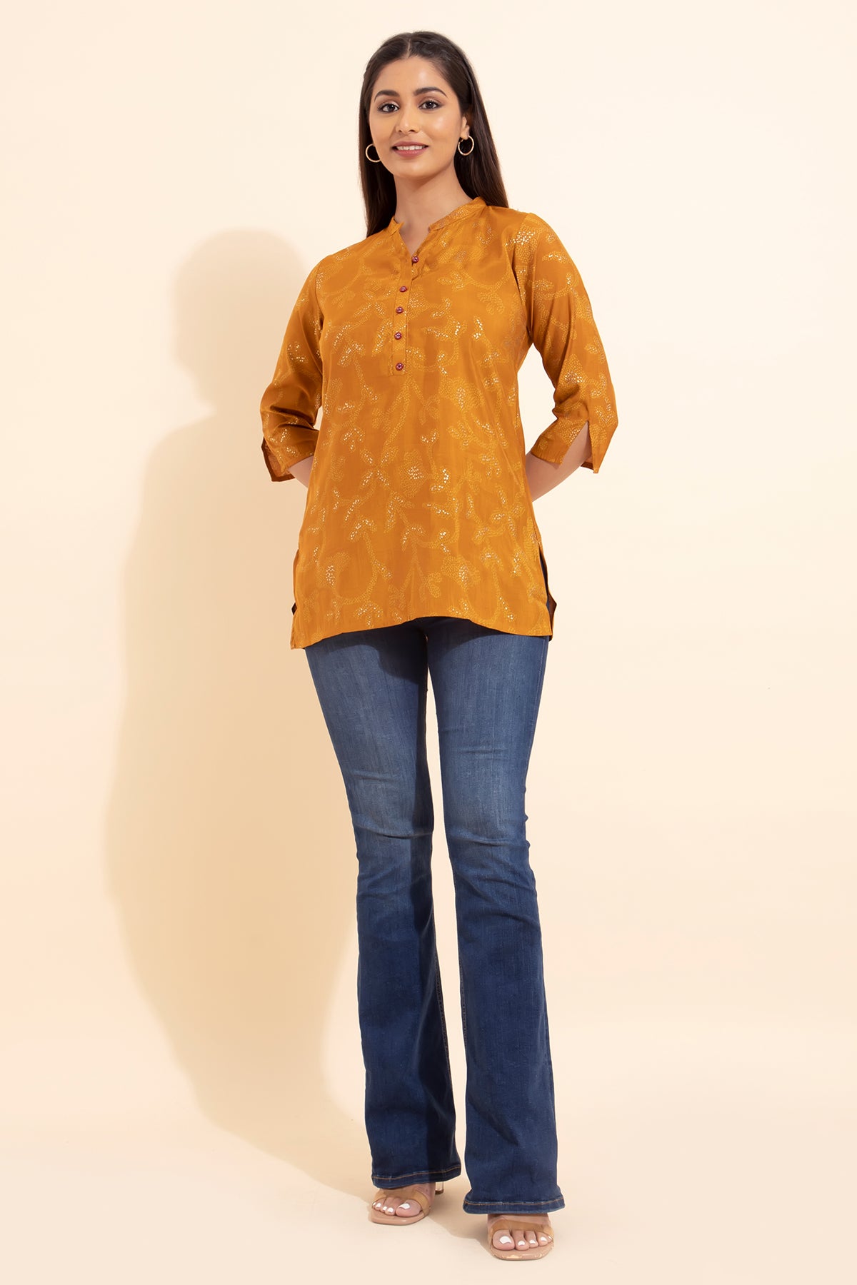 Printed Bandhani Tunic - Mustard