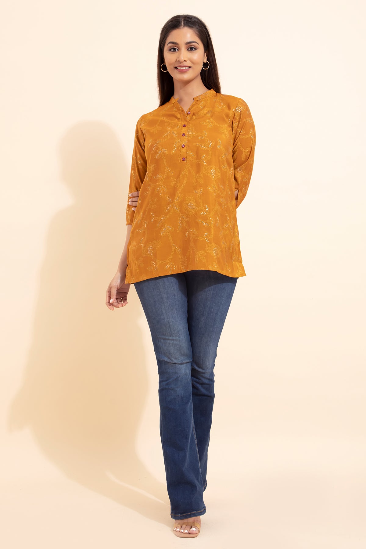 Printed Bandhani Tunic - Mustard