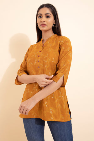 Printed Bandhani Tunic - Mustard