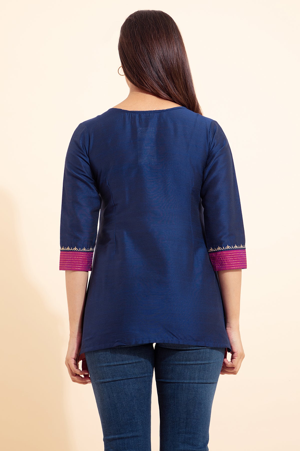 Floral Embroidered Yoke Pachwork Tunic - Blue