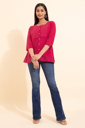 Geometric Embroidered Tunic - Pink