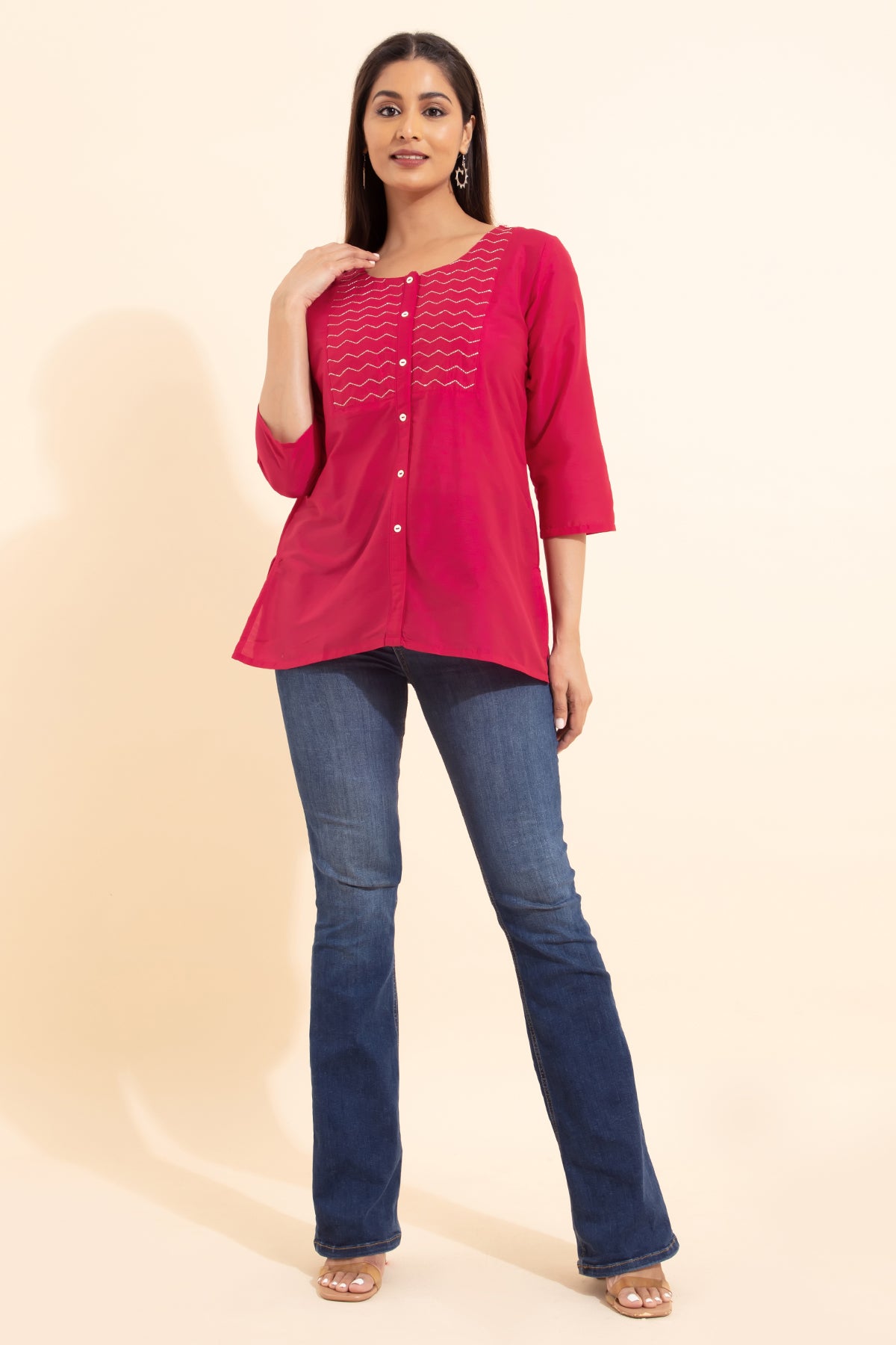 Geometric Embroidered Tunic - Pink