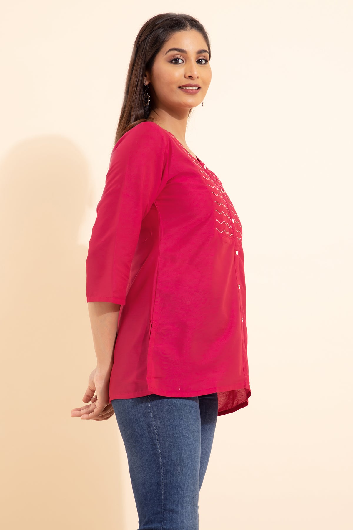 Geometric Embroidered Tunic - Pink