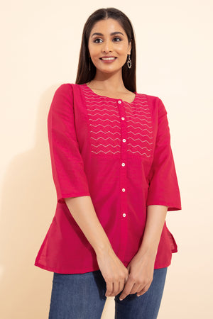 Geometric Embroidered Tunic - Pink