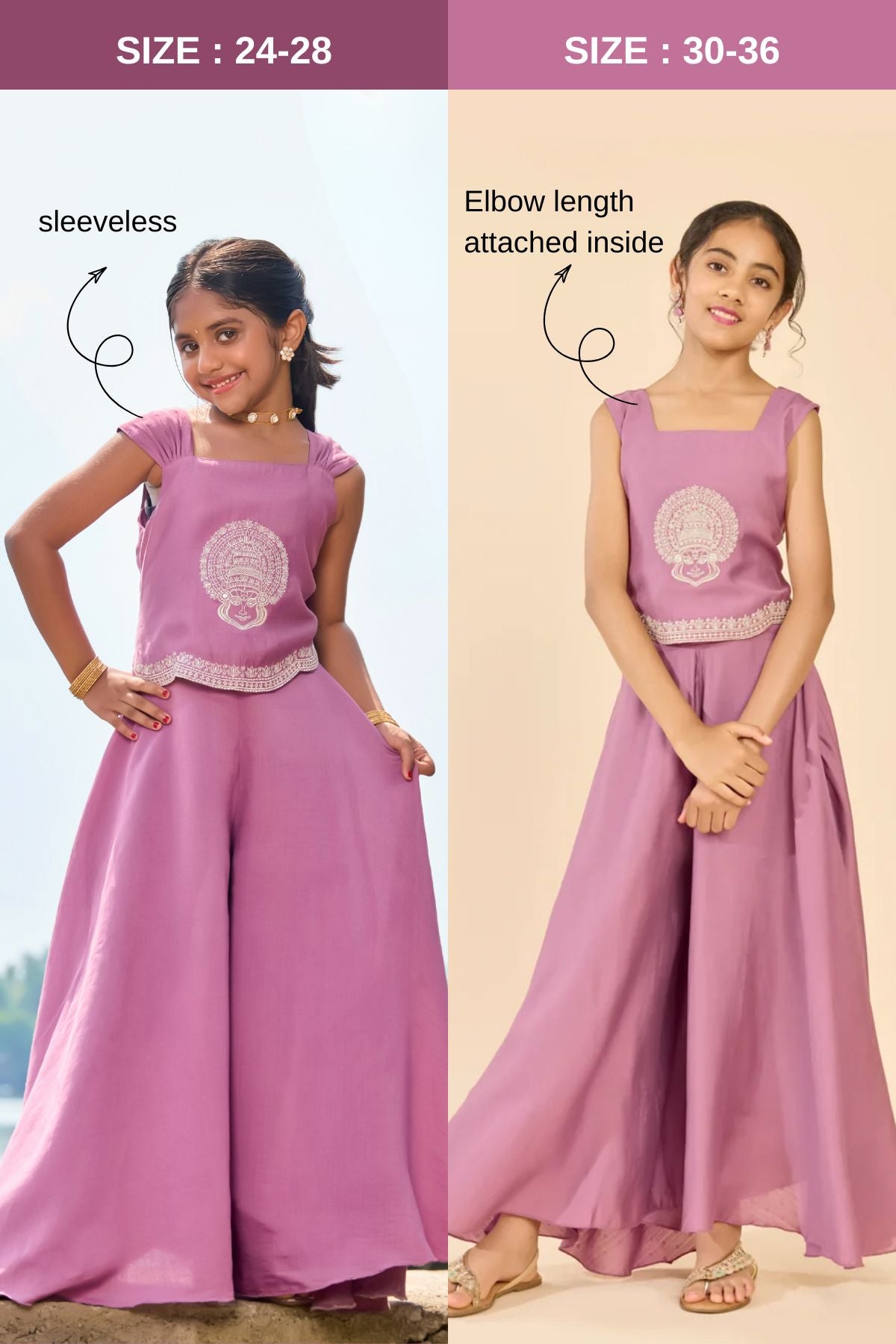 Lilac Kathakali Embroidered Kids Skirt Set