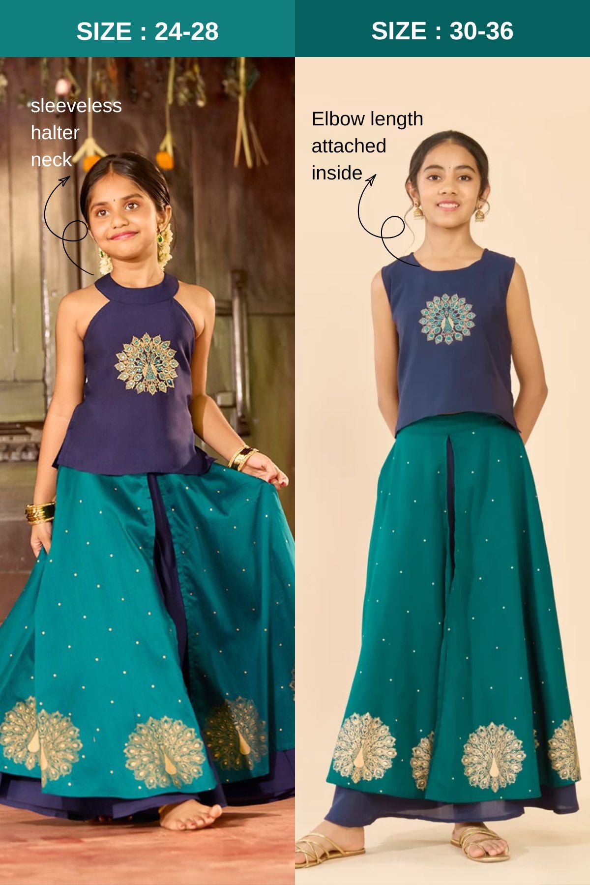 Navy Peacock Embroidered Layered Skirt Set