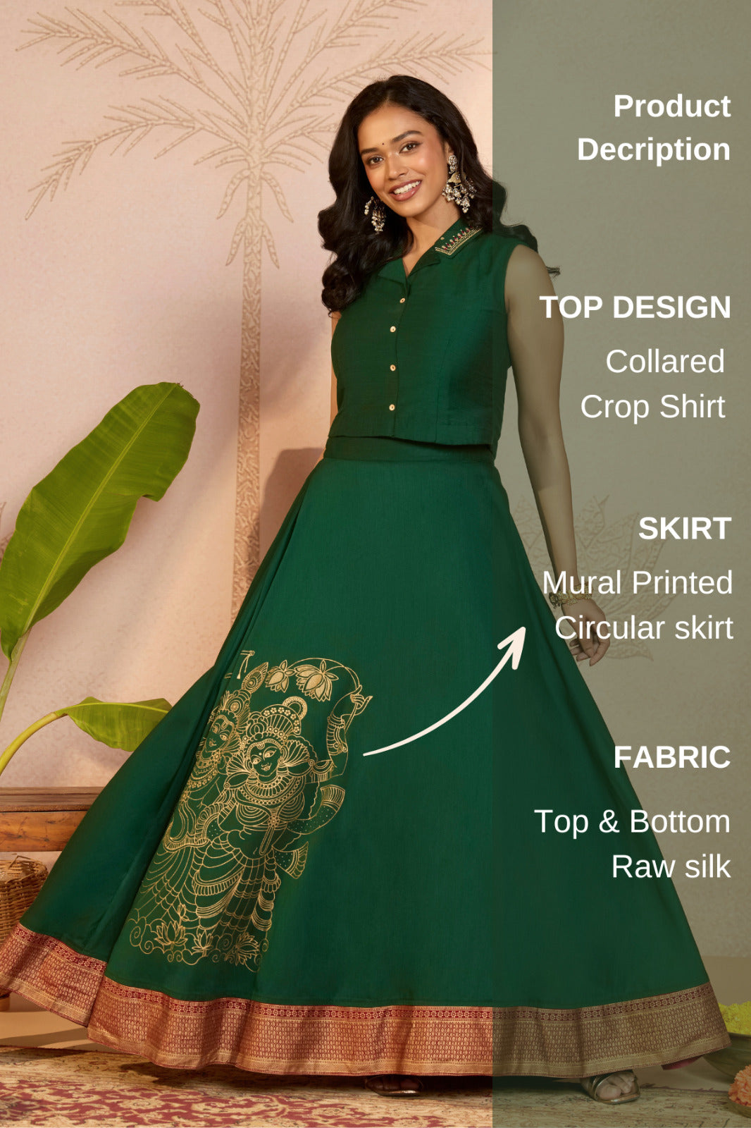Green Mural Printed Skirt Set
