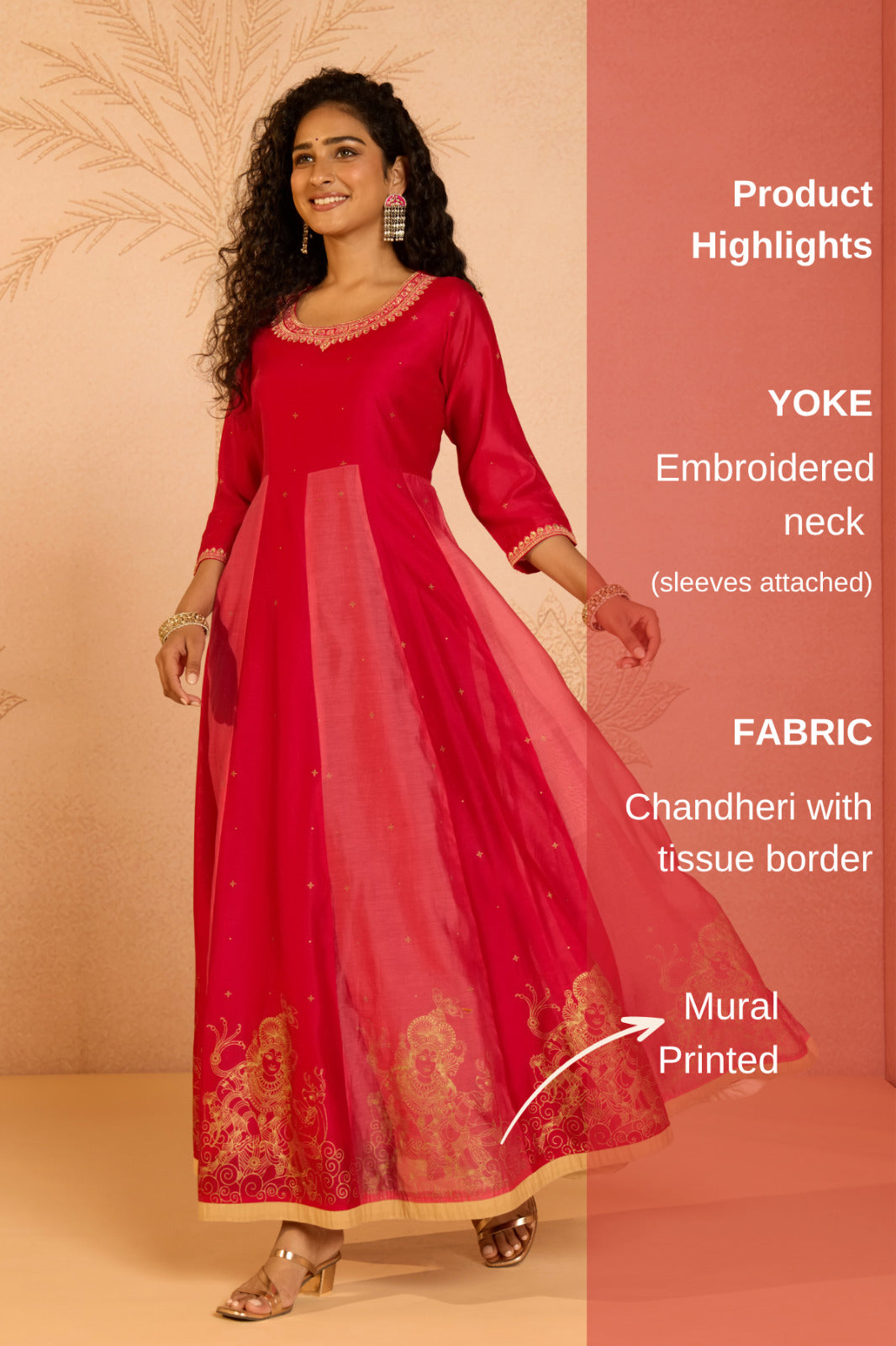 Pink Mural Printed Chanderi Anarkali