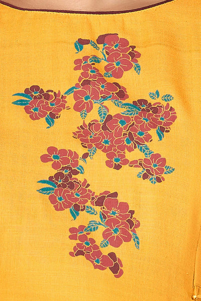 Contrast Floral Print Kurta - Yellow