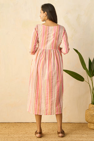 A-Line Stripe Patterned Maternity Kurta - Pink
