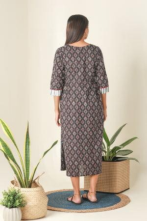 Digital Batik Printed A Line Maternity Kurta Black
