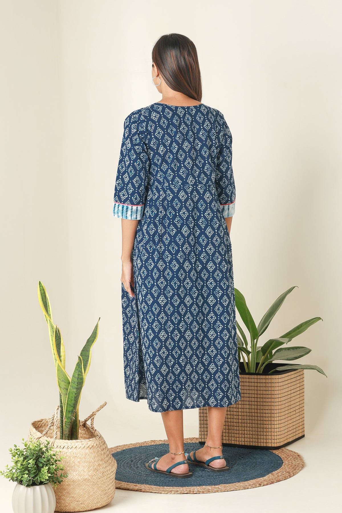 Digital Batik Printed A Line Maternity Kurta Blue