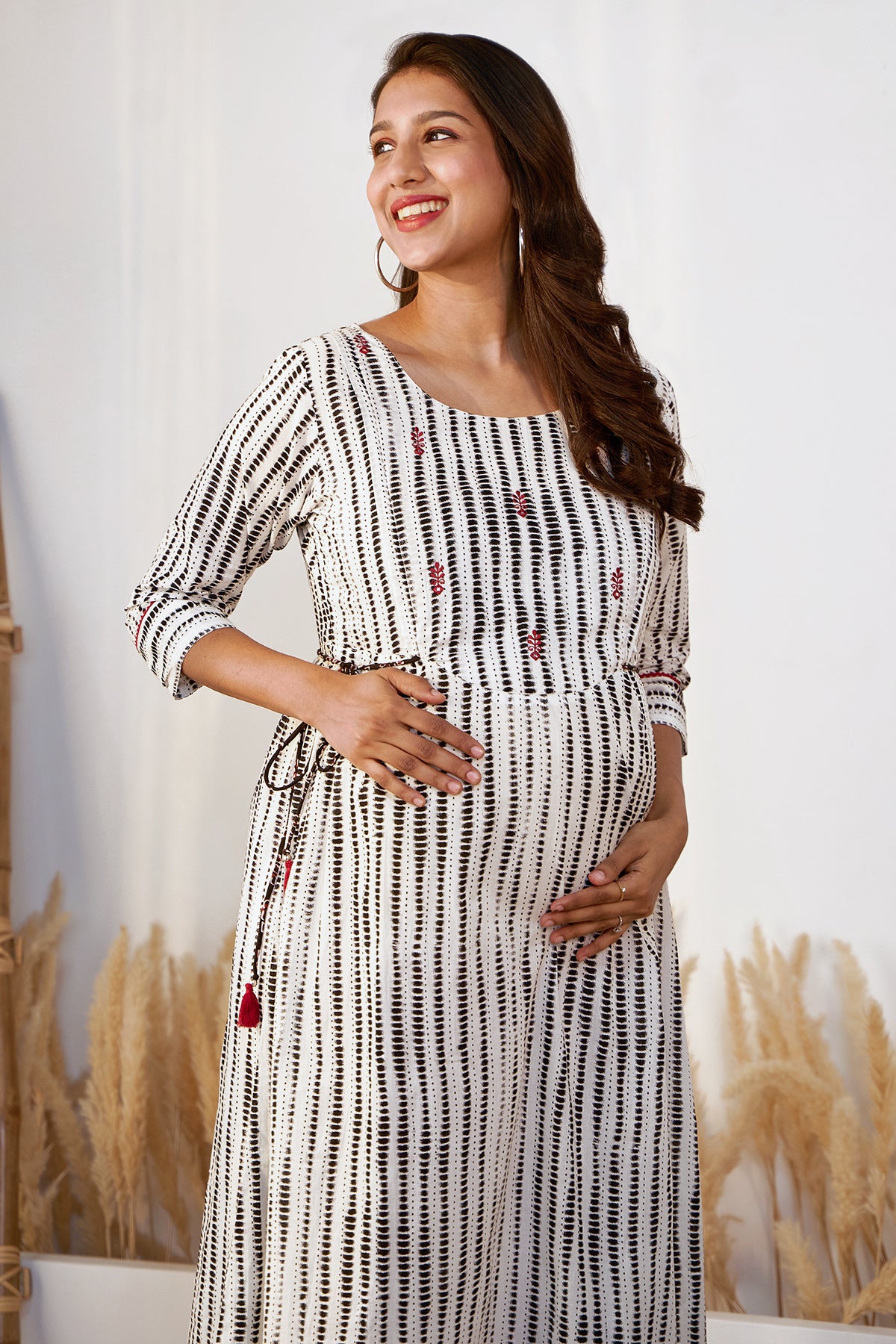 Printed Monochrome Maternity Kurta - Black