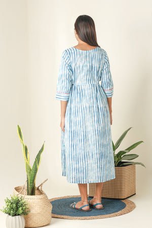 Printed Monochrome Maternity Kurta Blue
