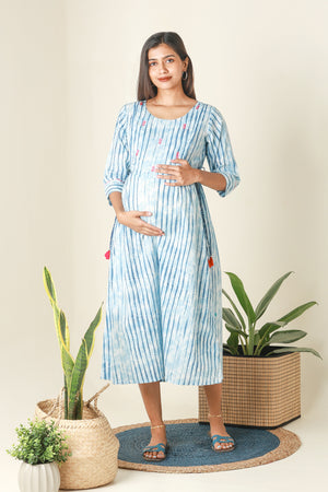 Printed Monochrome Maternity Kurta Blue