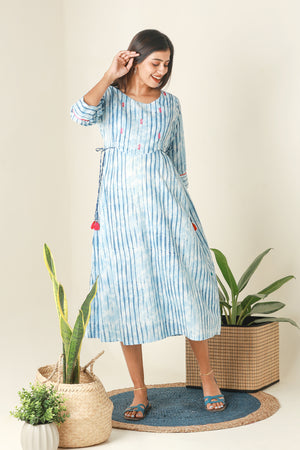 Printed Monochrome Maternity Kurta Blue
