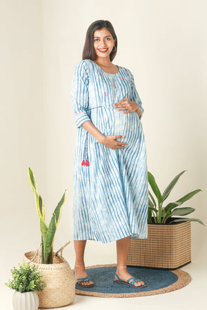 Printed Monochrome Maternity Kurta Blue
