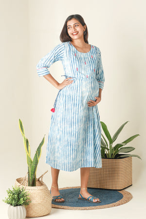 Printed Monochrome Maternity Kurta Blue
