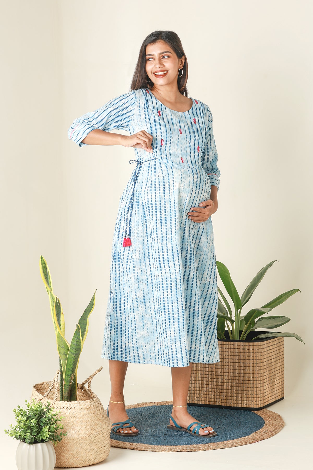 Printed Monochrome Maternity Kurta Blue
