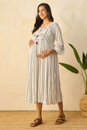 Breezy Geometric Printed Maternity Kurta - White
