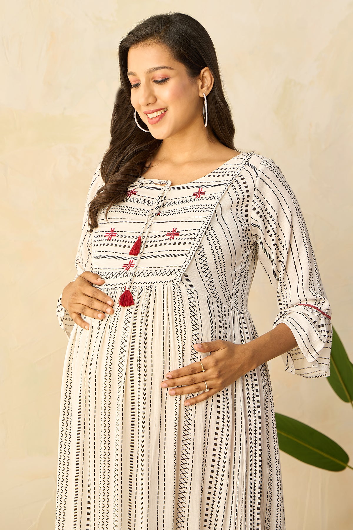 Breezy Geometric Printed Maternity Kurta - White
