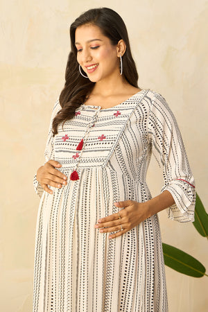 Breezy Geometric Printed Maternity Kurta - White
