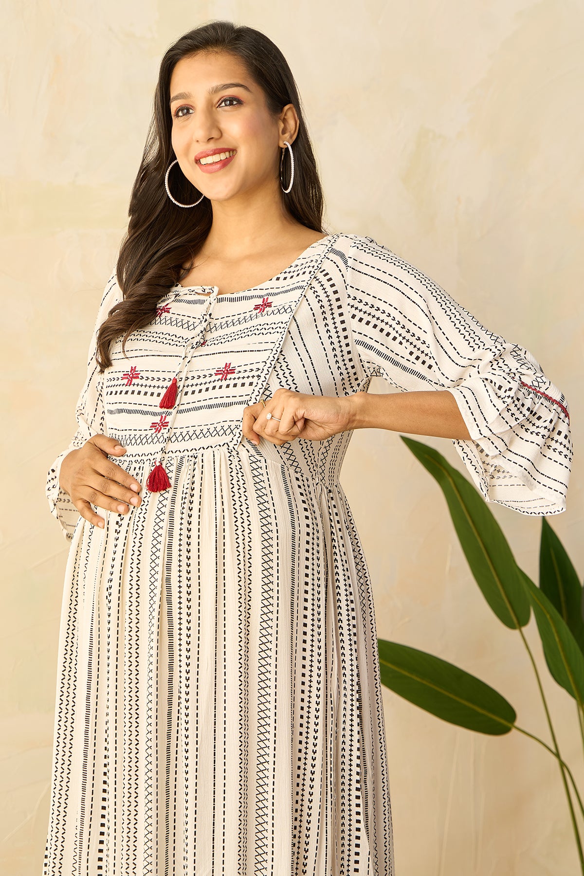 Breezy Geometric Printed Maternity Kurta - White
