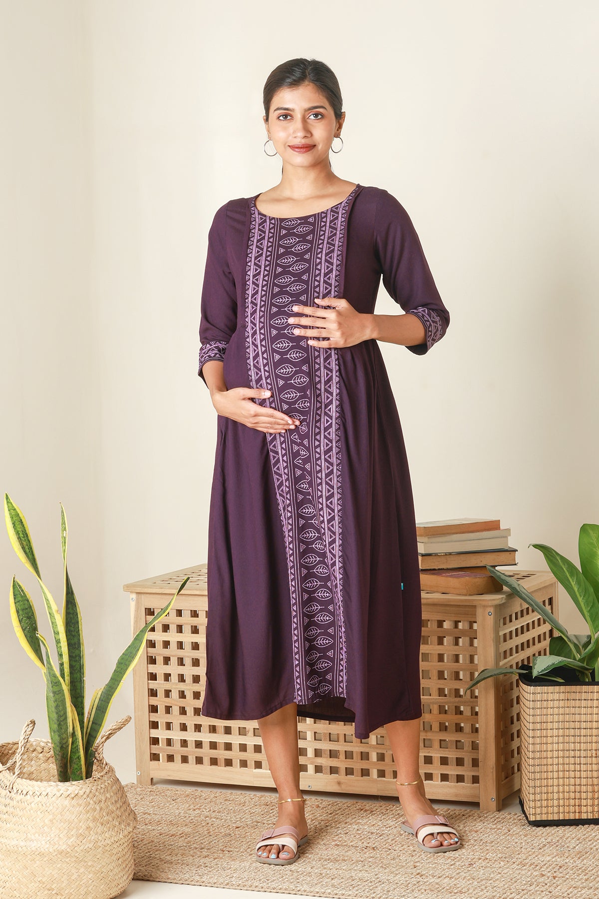 Breezy Printed Maternity Kurta Purple