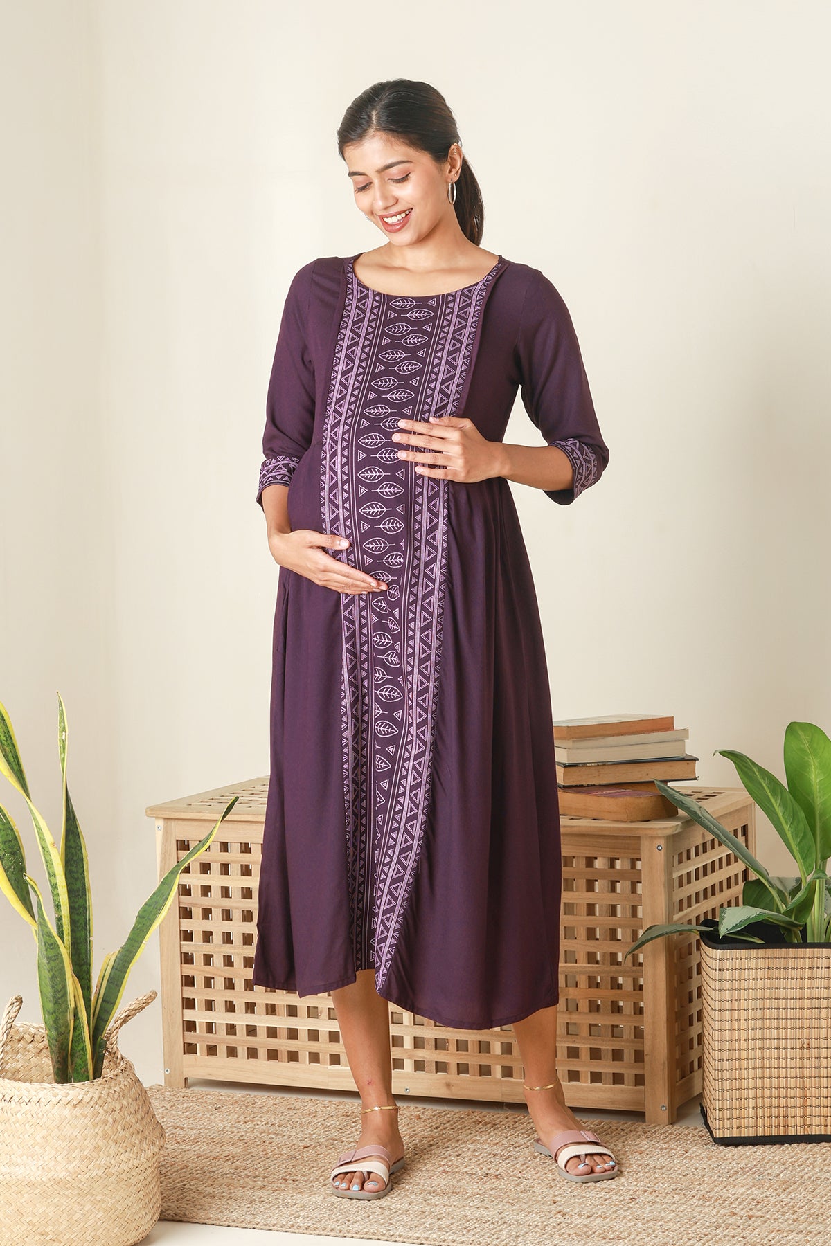 Breezy Printed Maternity Kurta Purple
