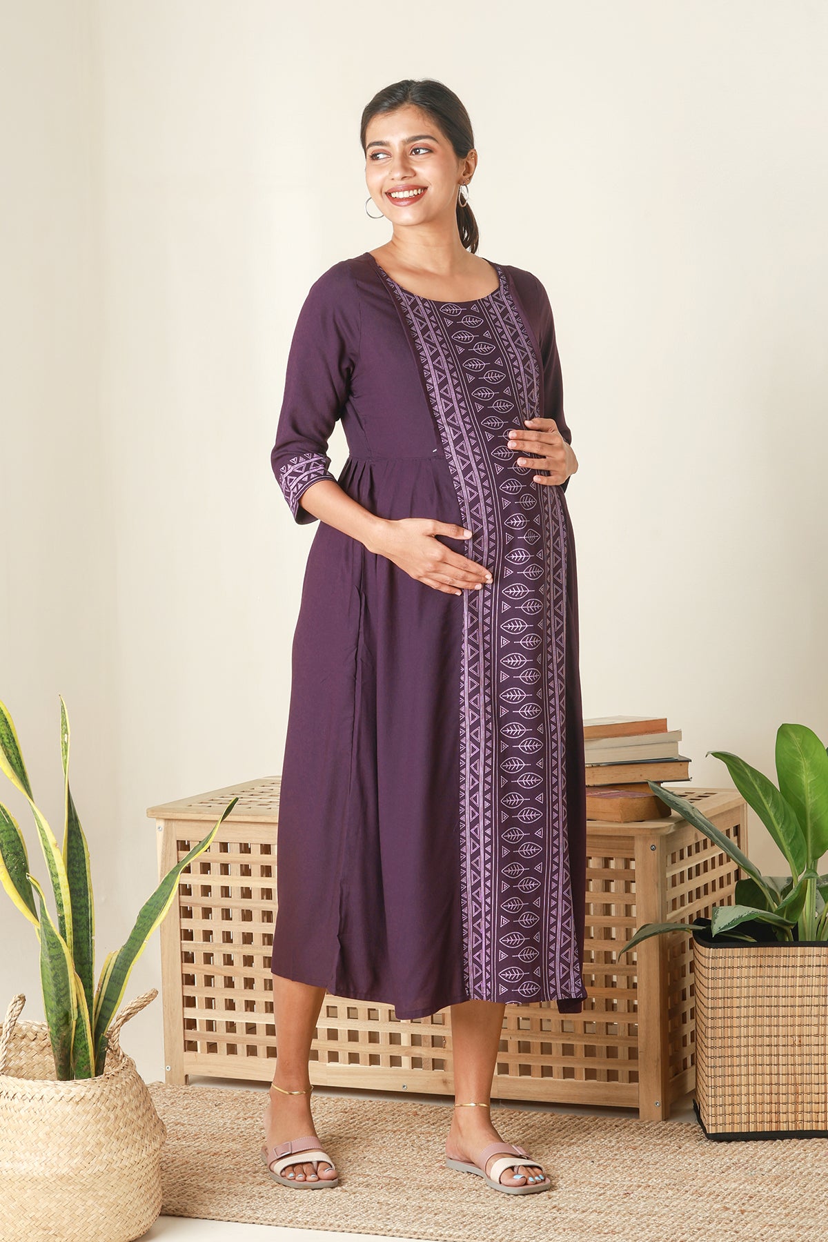 Breezy Printed Maternity Kurta Purple
