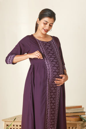 Breezy Printed Maternity Kurta Purple
