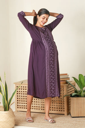 Breezy Printed Maternity Kurta Purple
